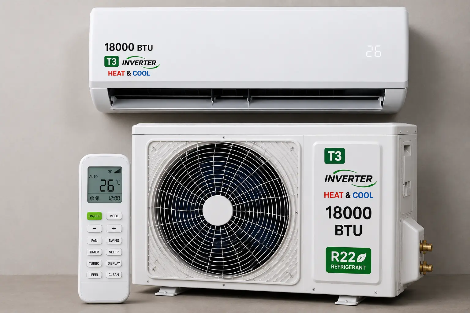 18000 BTU T3 Inverter Heat And Cool Split Unit Air Conditioner