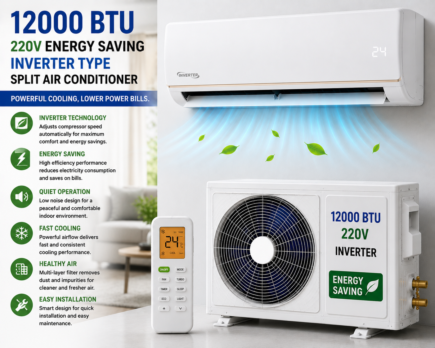 12000Btu 220V Energy Saving Inverter Type Split Air Conditioner