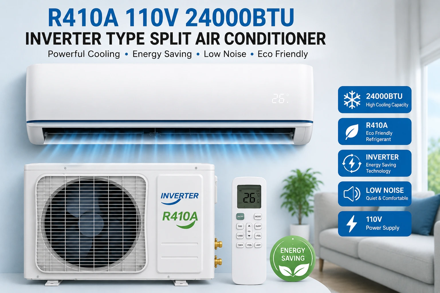 R410A 110V 24000BTU Inverter Type Split Air Conditioner