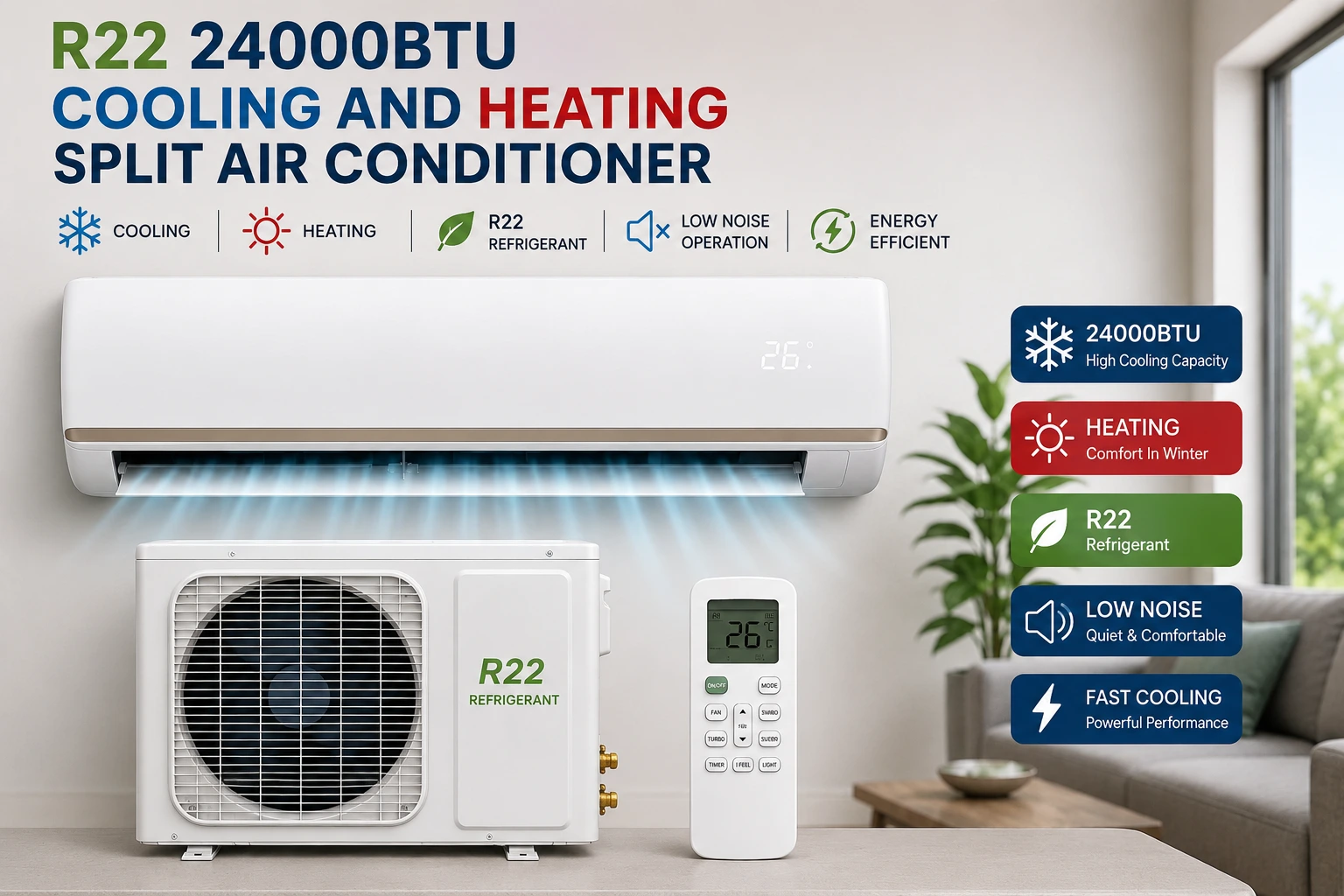 R22 24000btu Cooling And Heating Split Air Conditioner