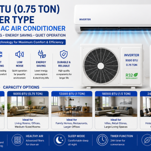 9000 BTU 0.75Ton Inverter Type Mini Split AC Air Conditioner