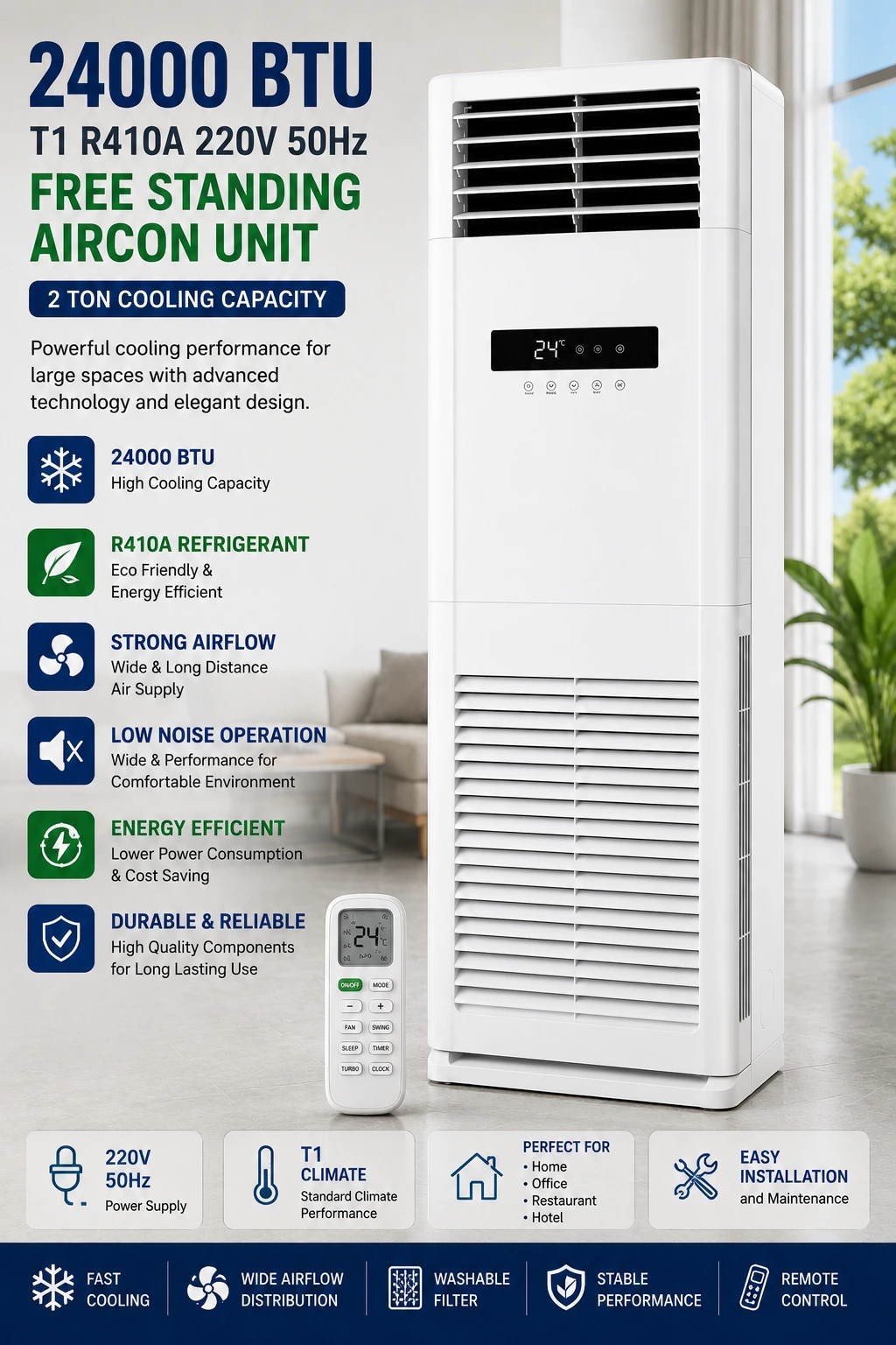 24000 BTU t1 R410A 220v 50hz 24000btu free standing Air Conditioner unit