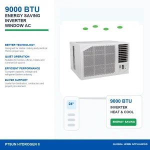 9000 BTU T1 T3 R410 Inverter Heat And Cool 0.75 Ton Window Ac Unit with Heat