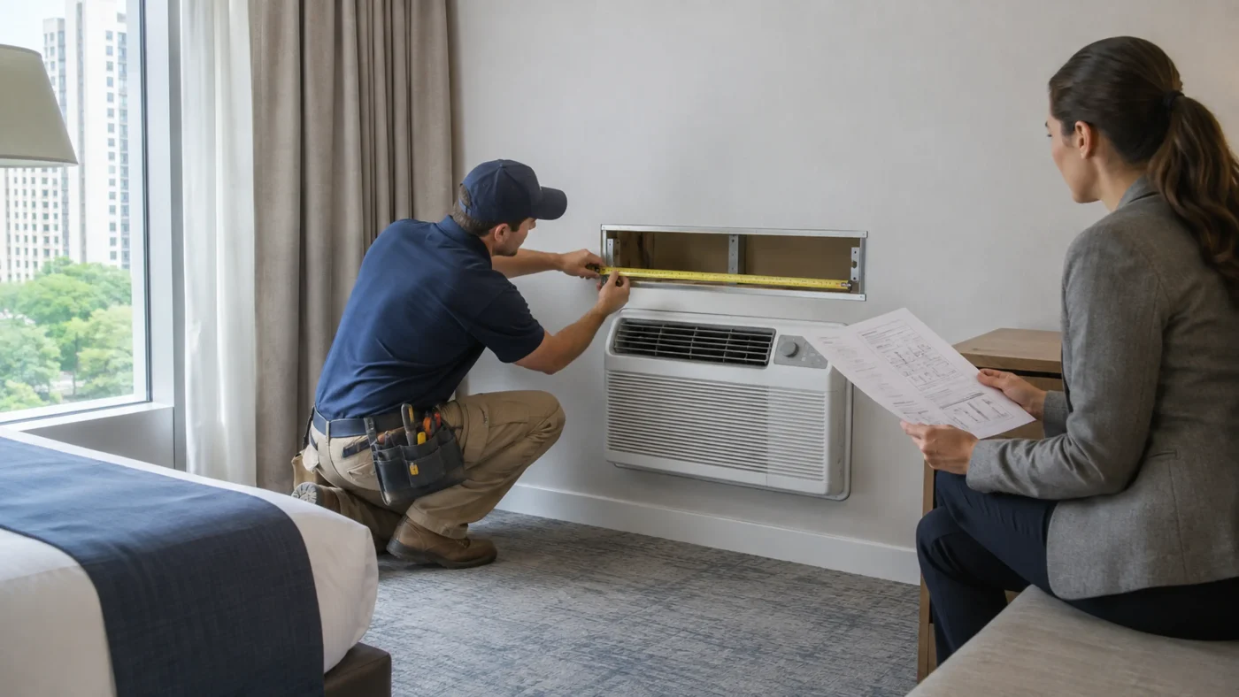 wall air conditioner installation planning for hotel room